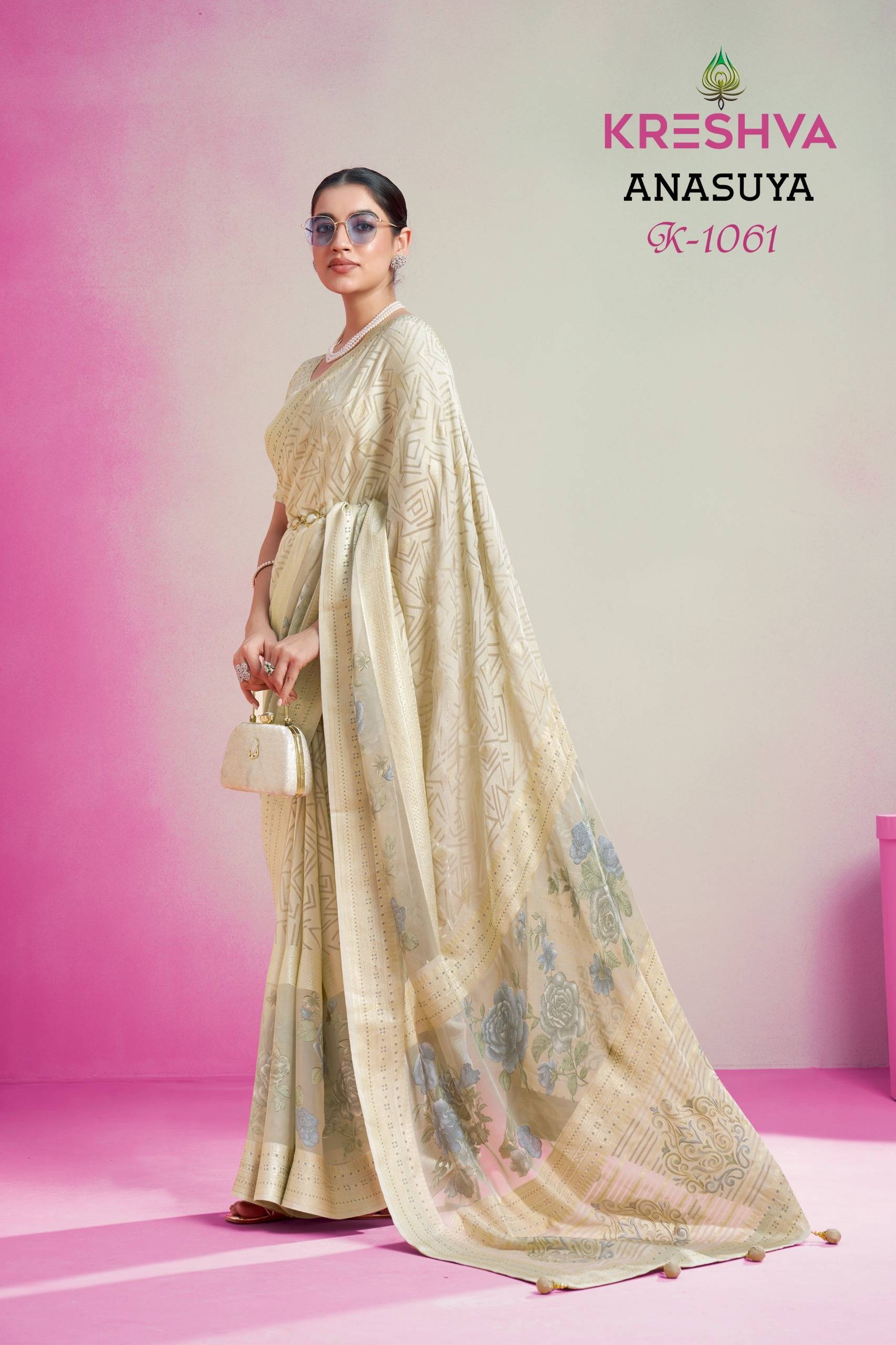 ANASUYA by Kreshva 1056 to 1061 series Indian Traditional casual wear LUX P.V. GEORGETTE sarees At Wholesale Price